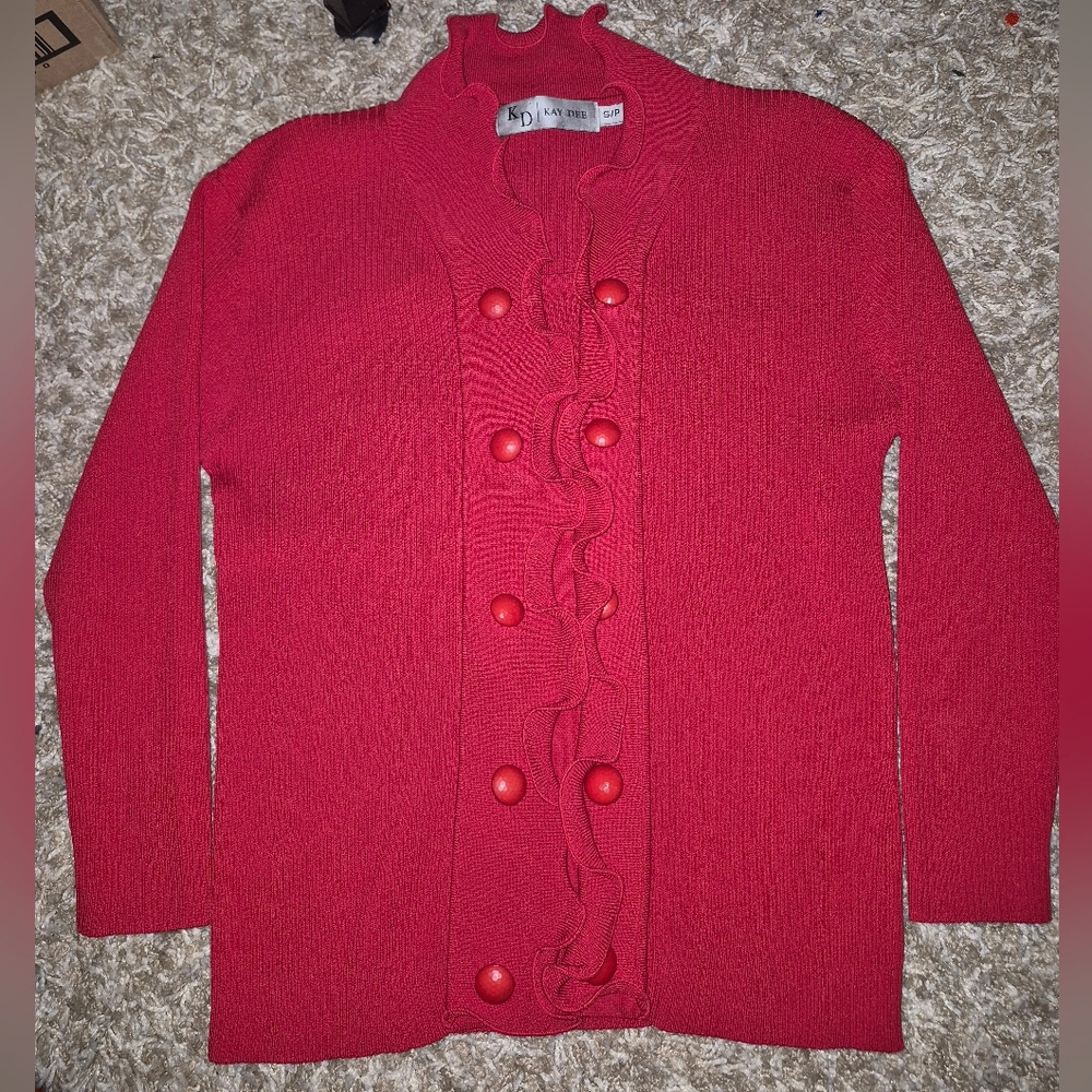 Kay Dee Classic Red Knit Cardigan Sweater